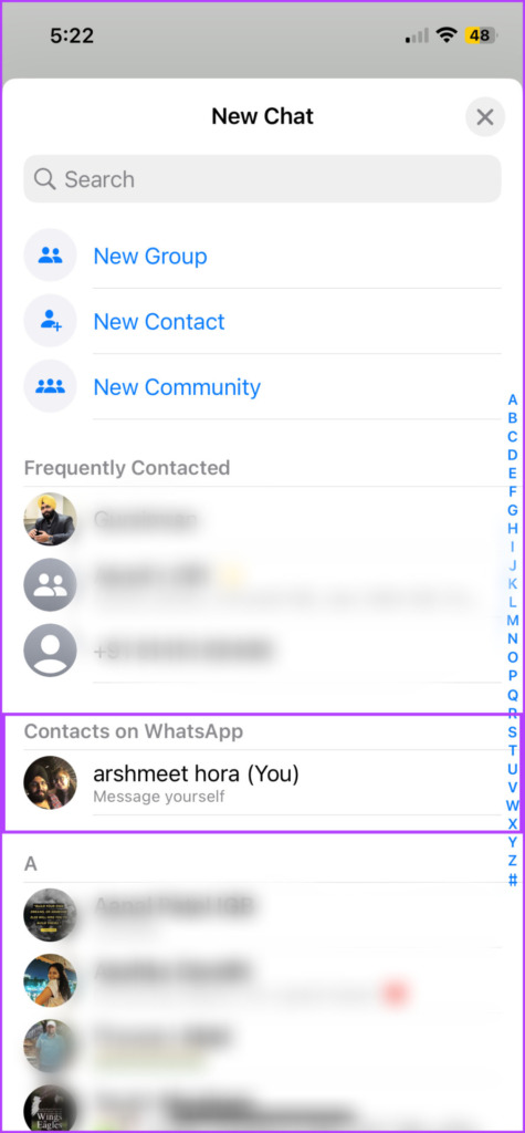 Select yourself to send WhatsApp