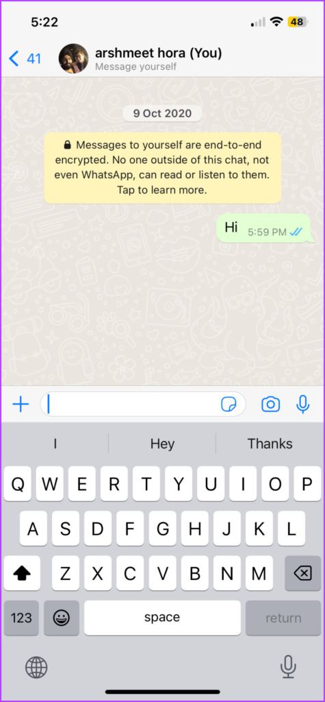Send a WhatsApp message to Yourself
