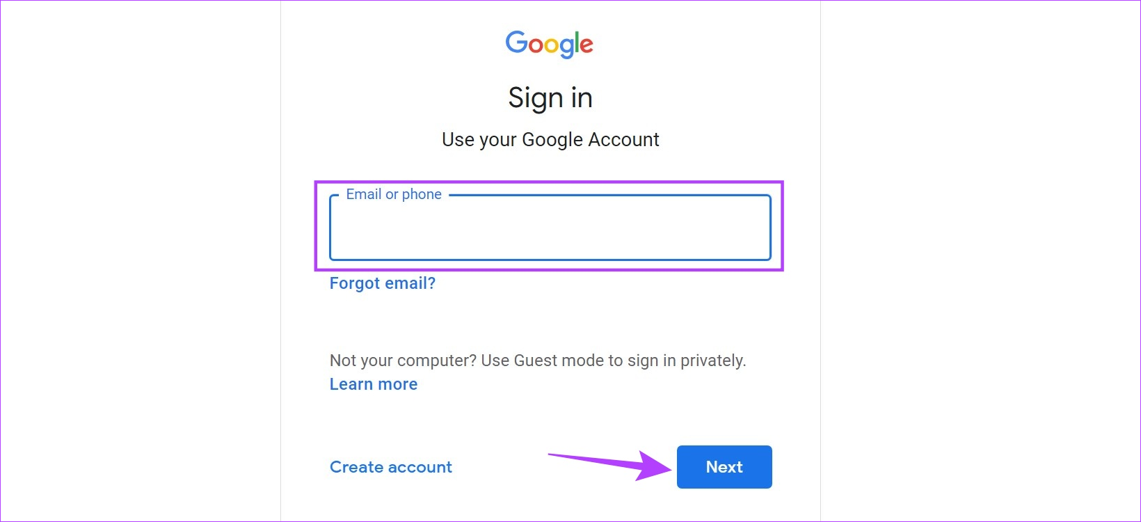 Enter the email ID and click on Next