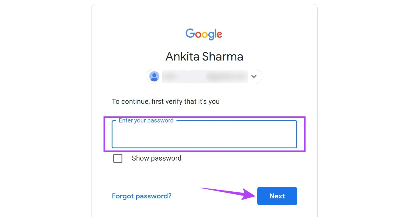 Enter your Google account password