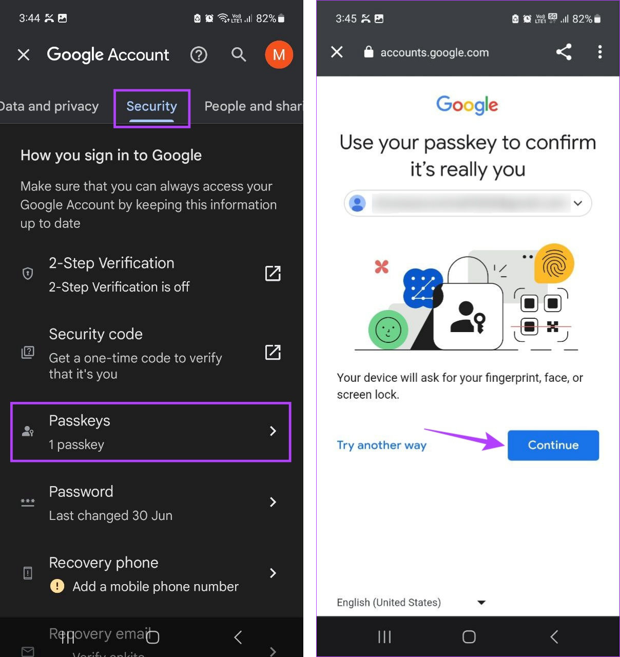 Open Google Passkey settings