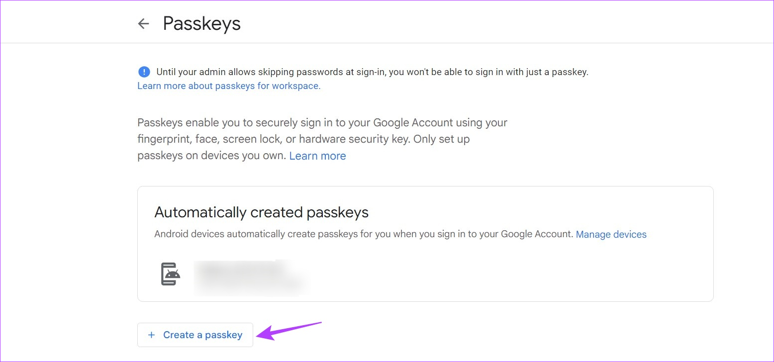 Click on Create a passkey