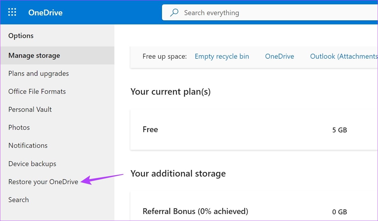 Click on Restore your OneDrive