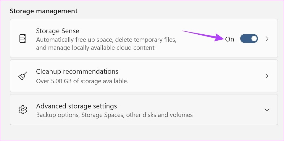 Turn off the toggle for Storage Sense