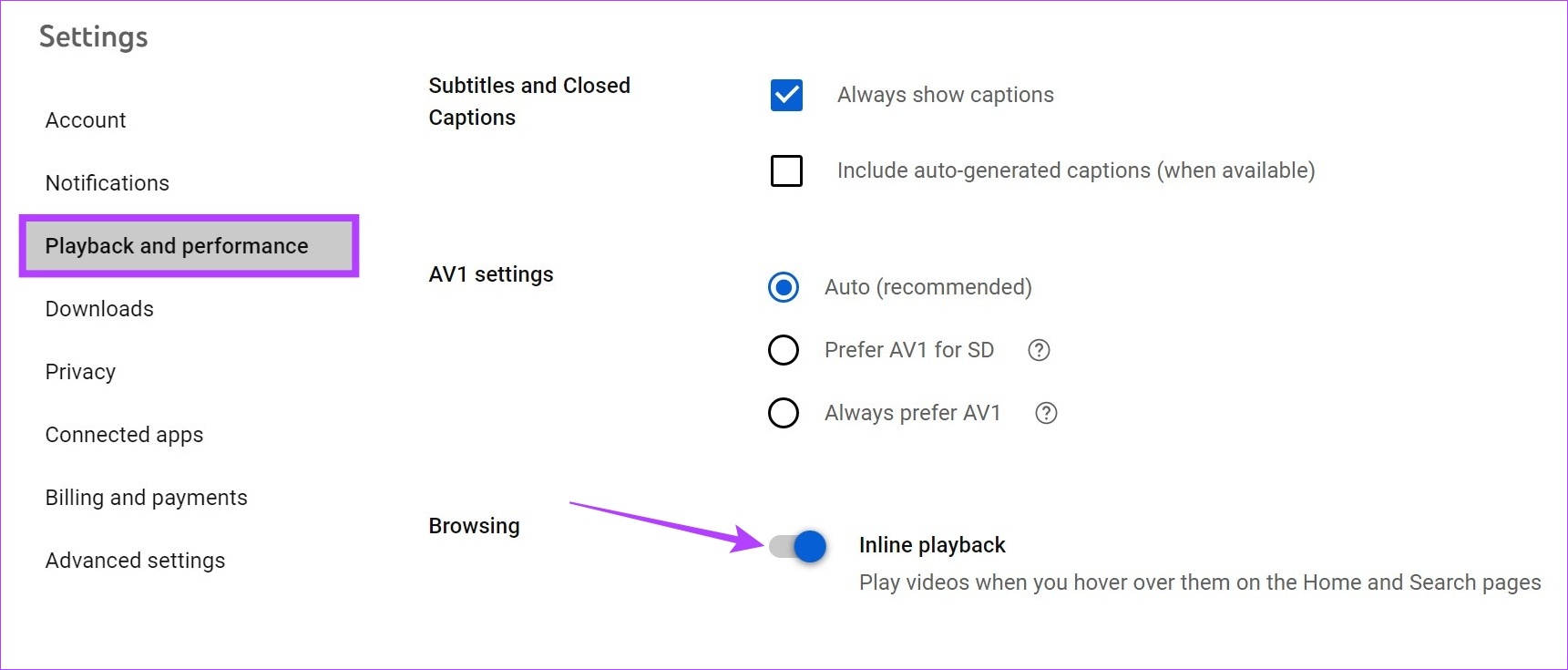 Click on Inline playback toggle to turn it off