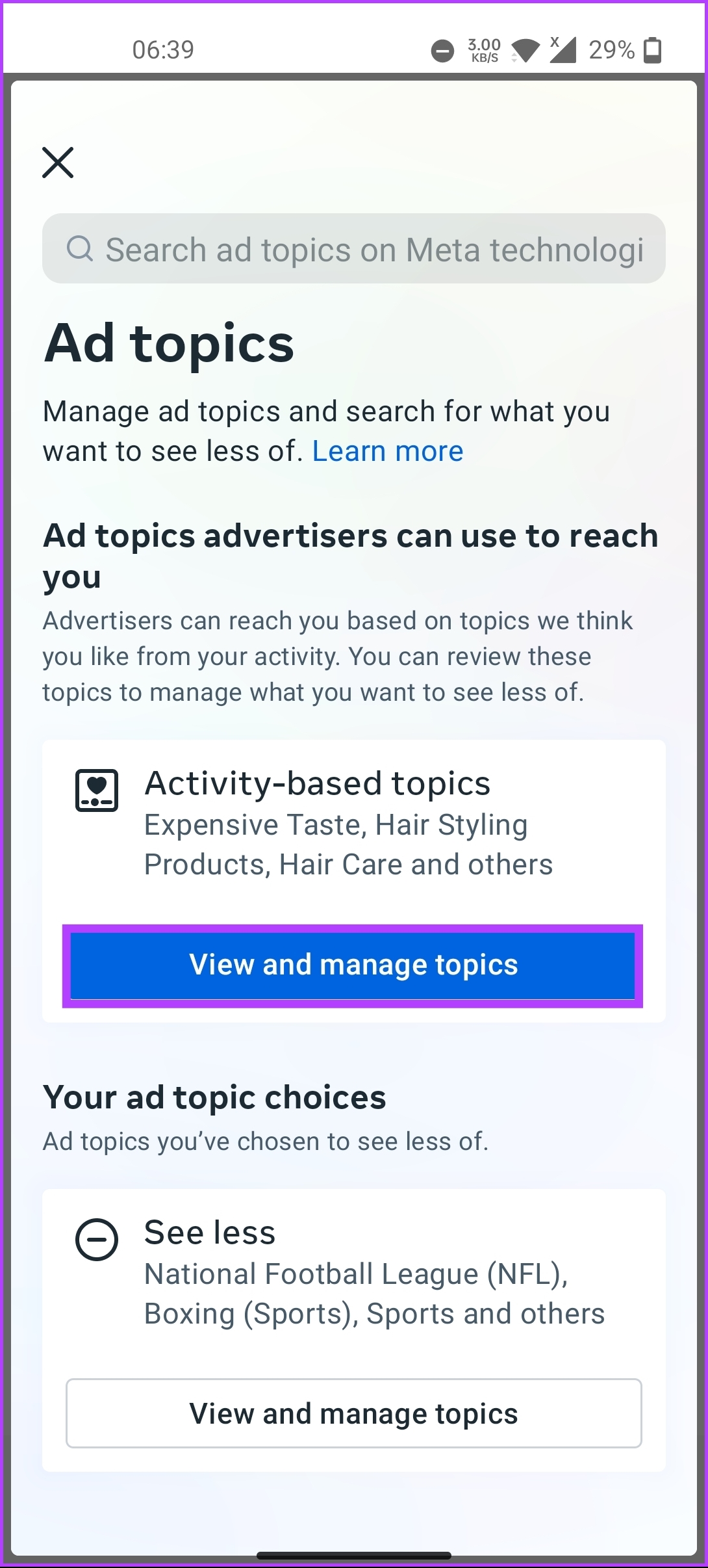 tap on 'View and manage topics'