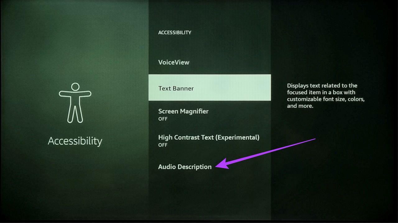 From Accessibility select Audio Description