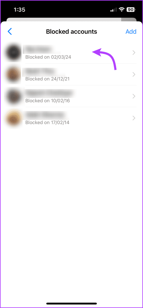 Tap the blocked contact you want to unblock