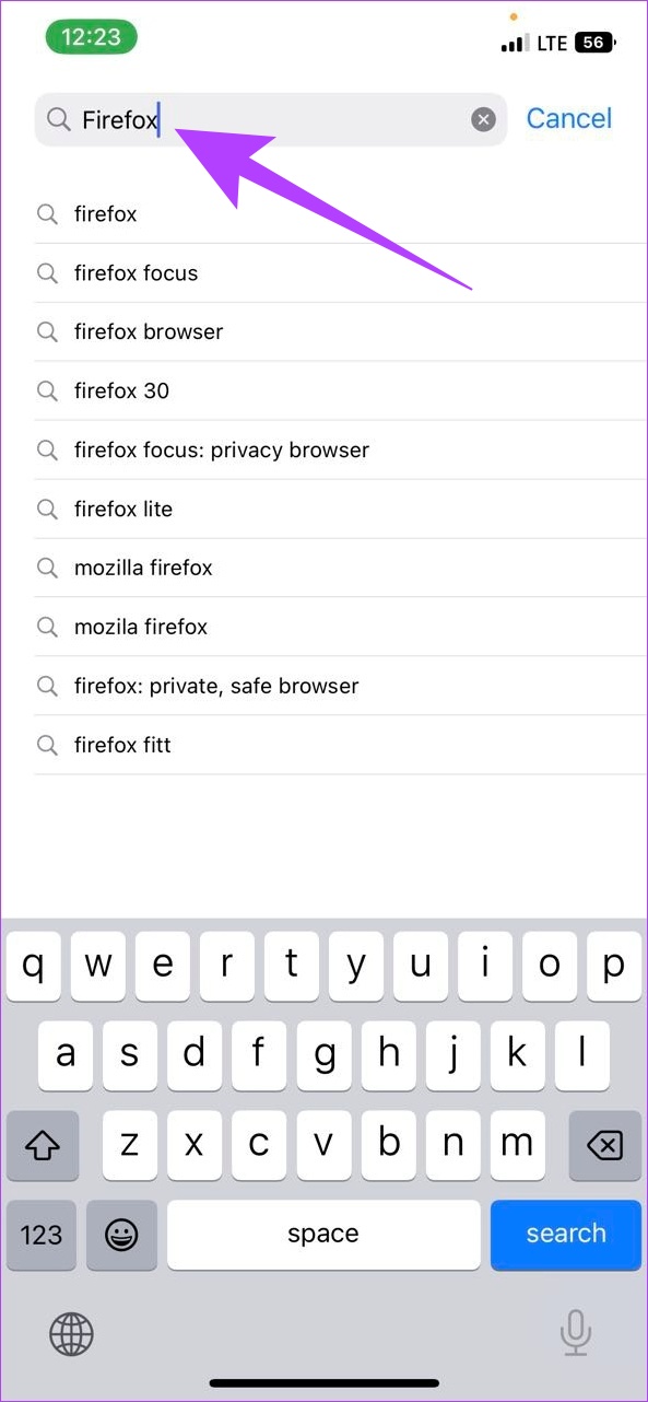 Type Firefox in the search bar