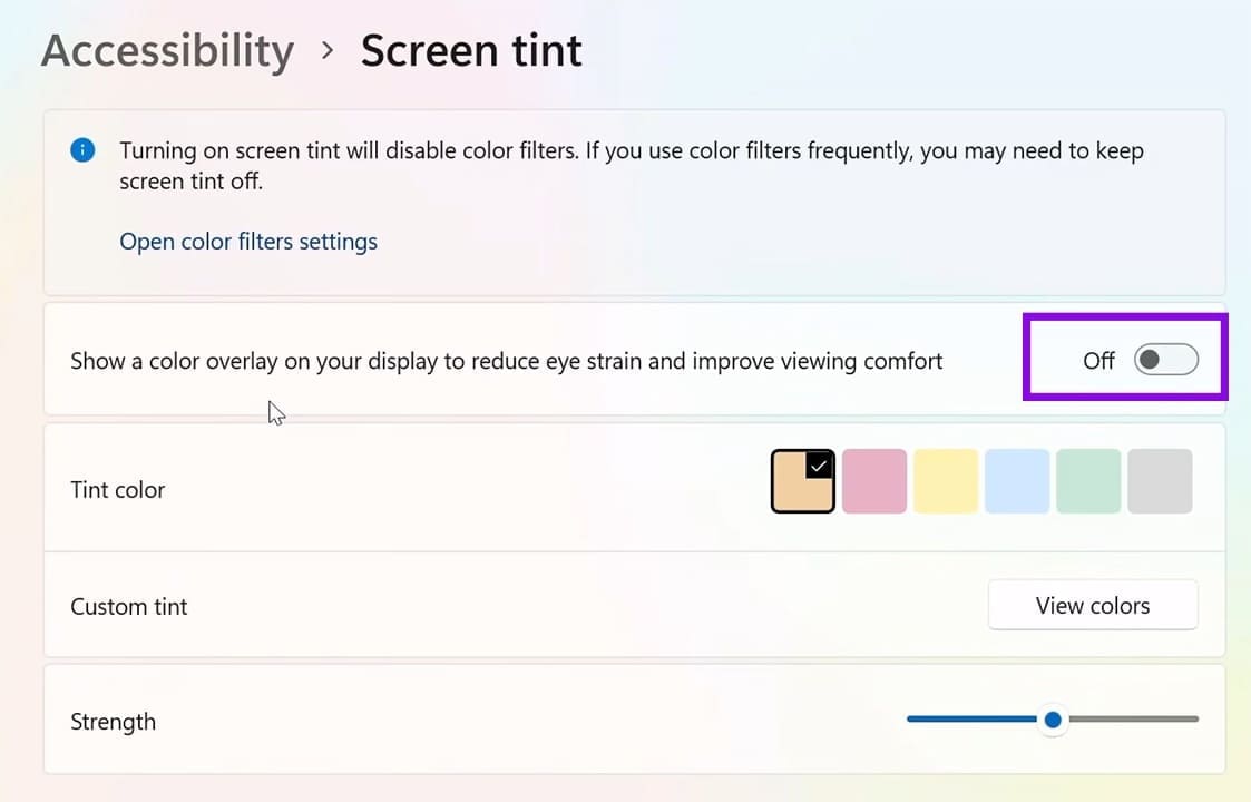 How to Use New Windows 11 Screen Tint Feature 2