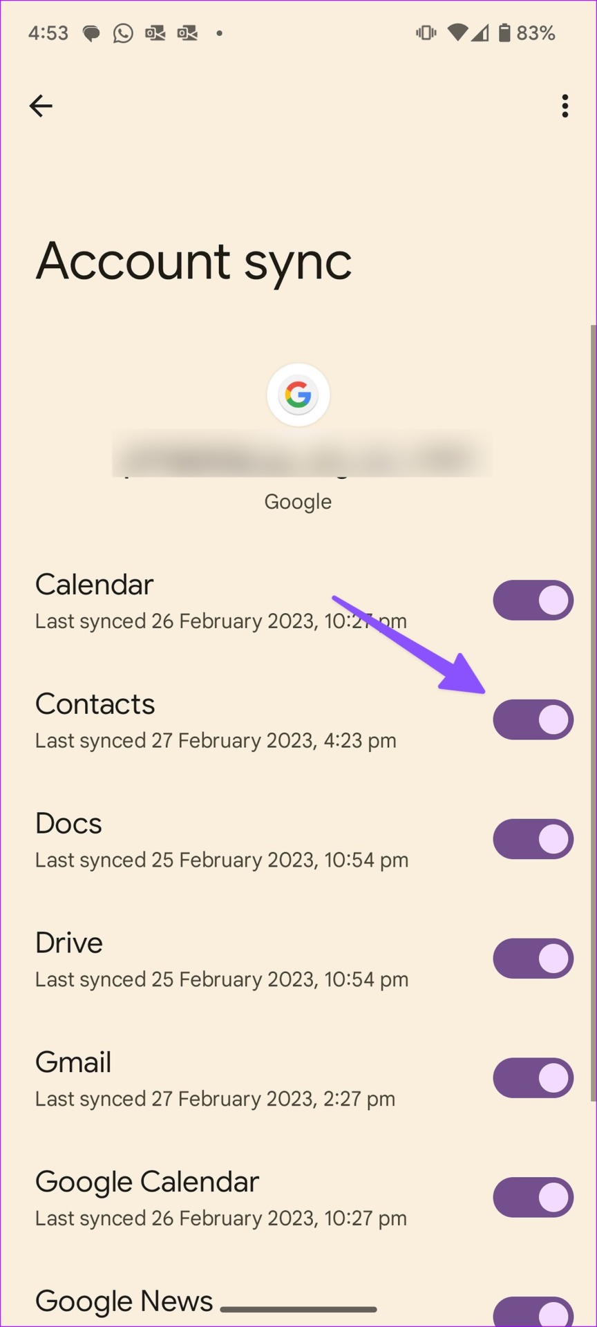 enable contacts sync on android