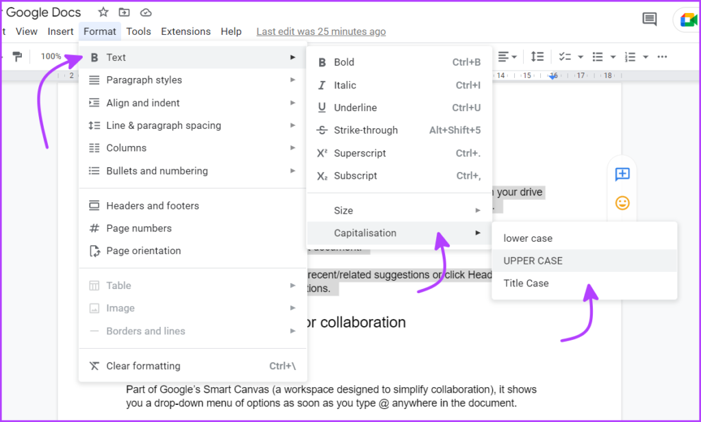 Switch text case in Google Docs