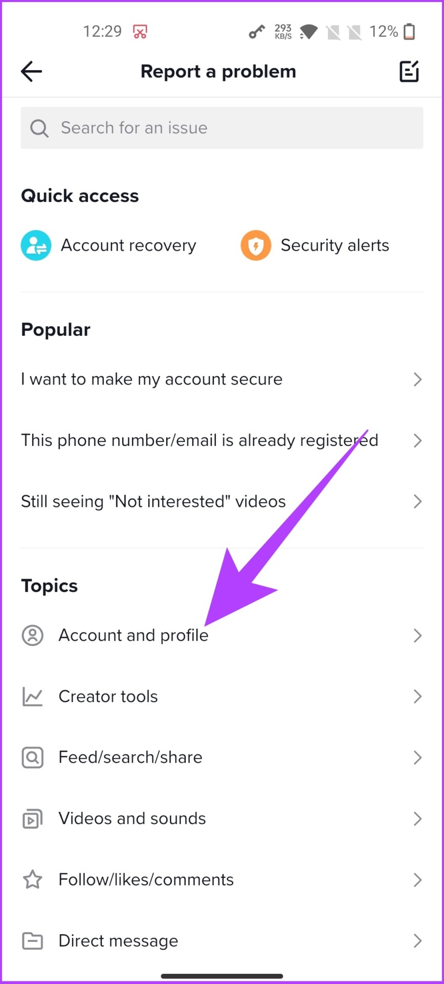 select Account and profile