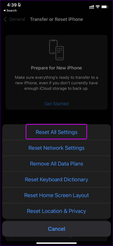 Tap Reset All Settings