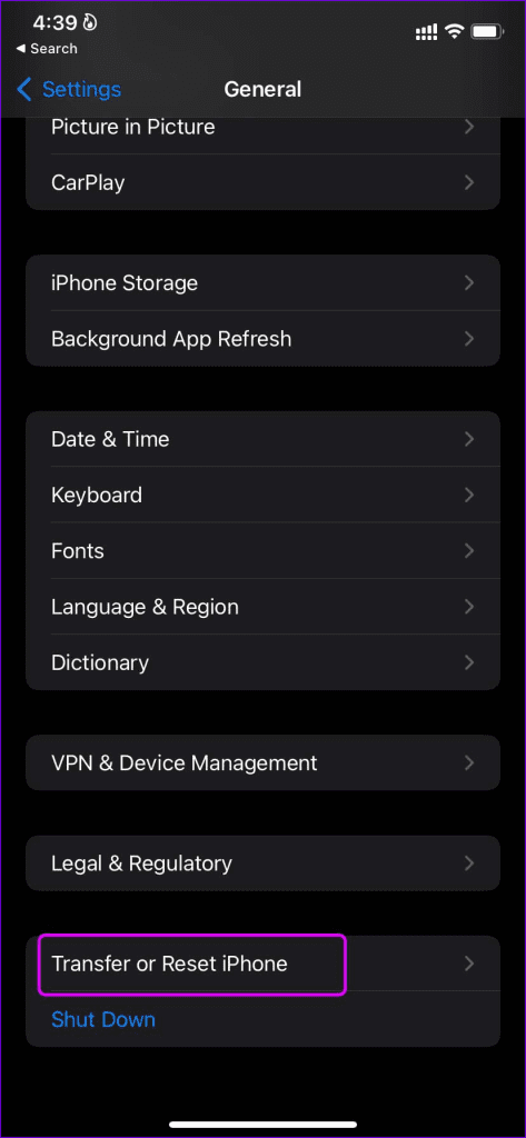 Go to Settings → General → Transfer or Reset iPhone