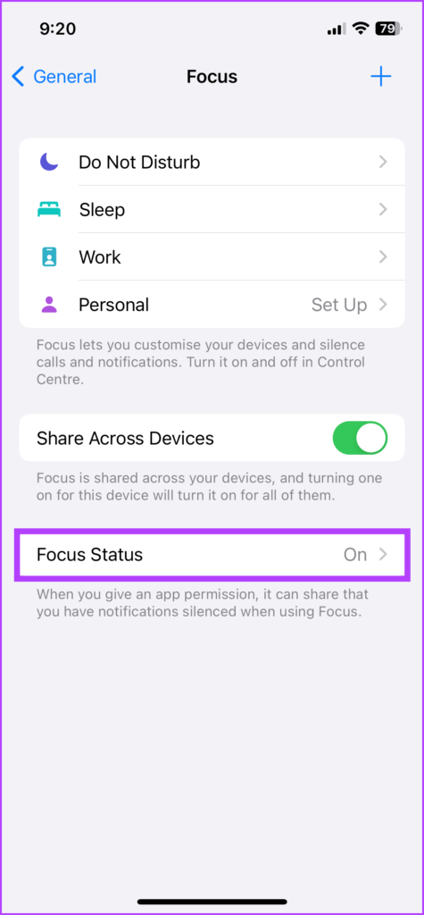 Tap Focus Status to enable or disable it
