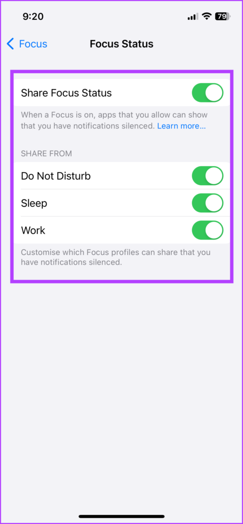 Enable or disable Share Focus Status