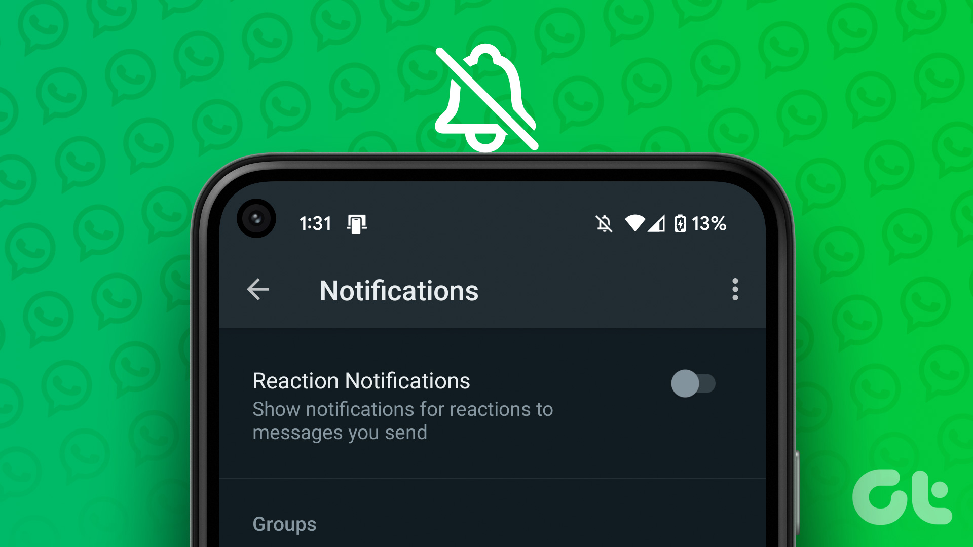 Turn off reaction notifications on WhatsApp