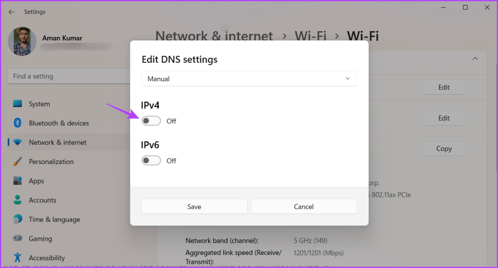 IP connection toggle in Settings