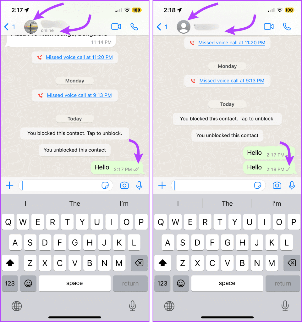 Difference between unblocked and blocked WhatsApp chats 