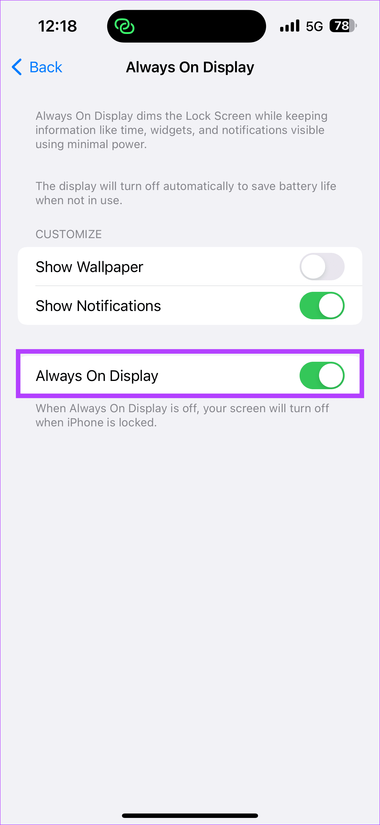 Disable Always On Display