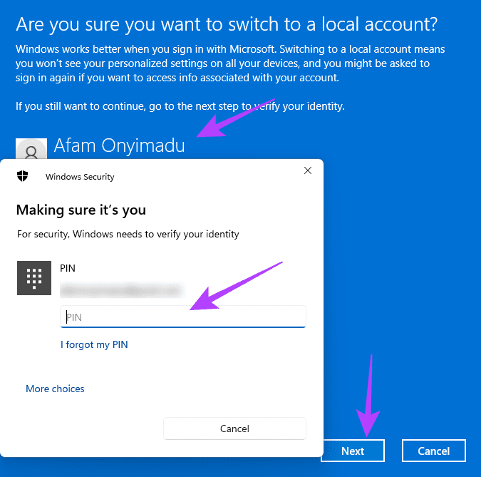 Inputing account PIN