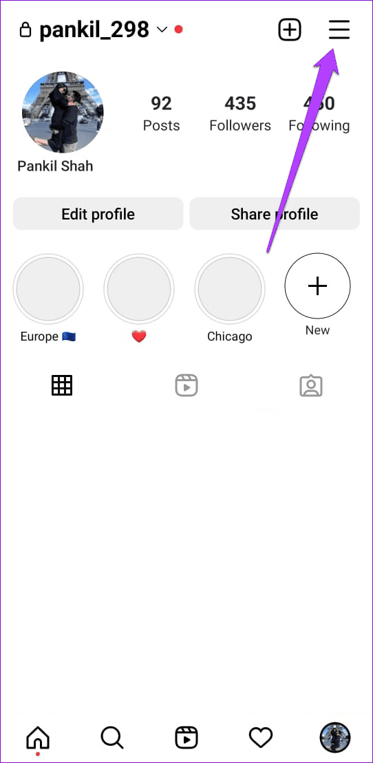 Instagram App Menu on Phone