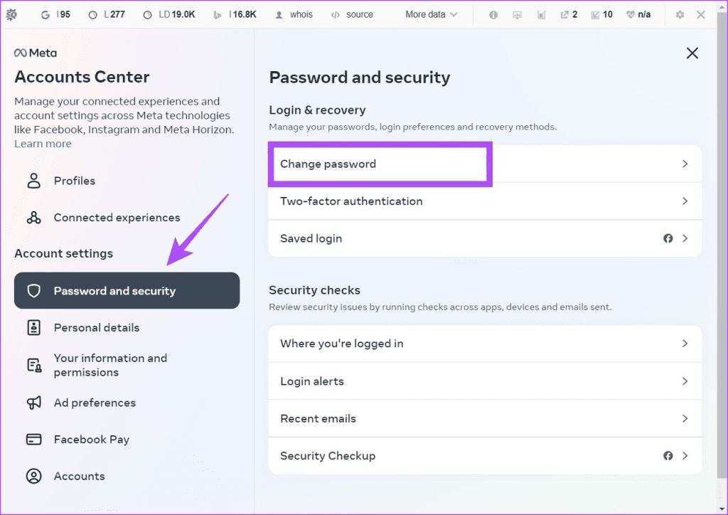 Instagram Passwrod and security on Desktop