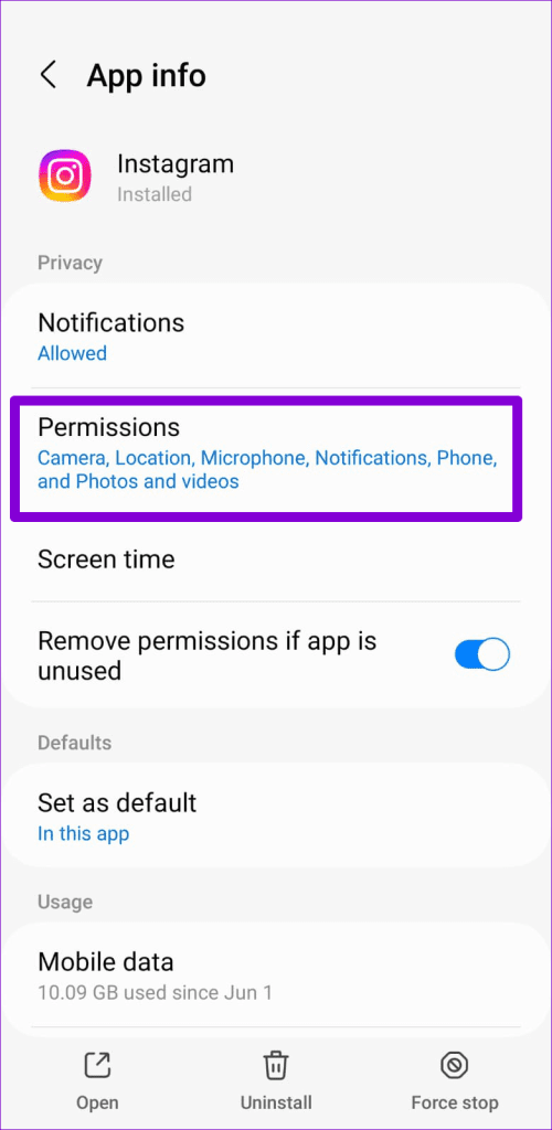 Instagram Permissions Android