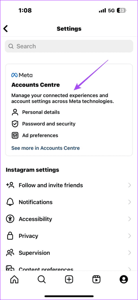 Instagram Settings in iPhone