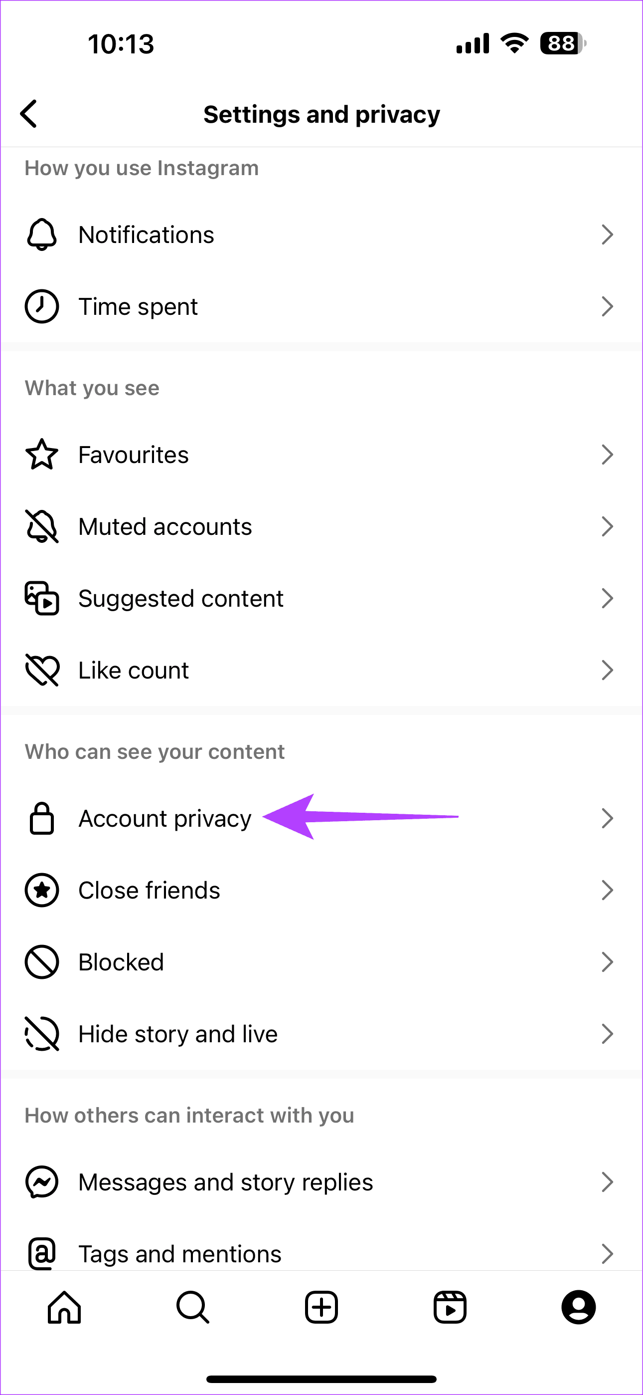 Tap Account privacy