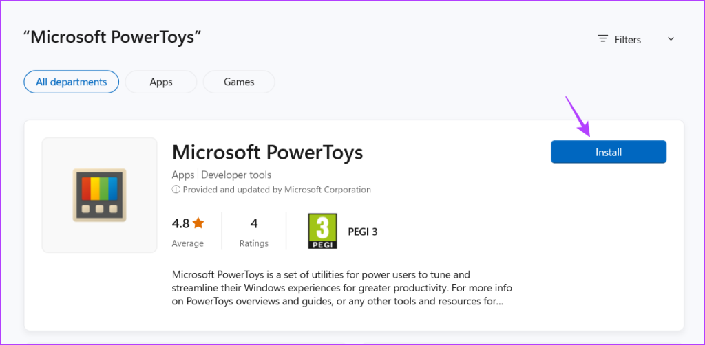 Install button for PowerToys