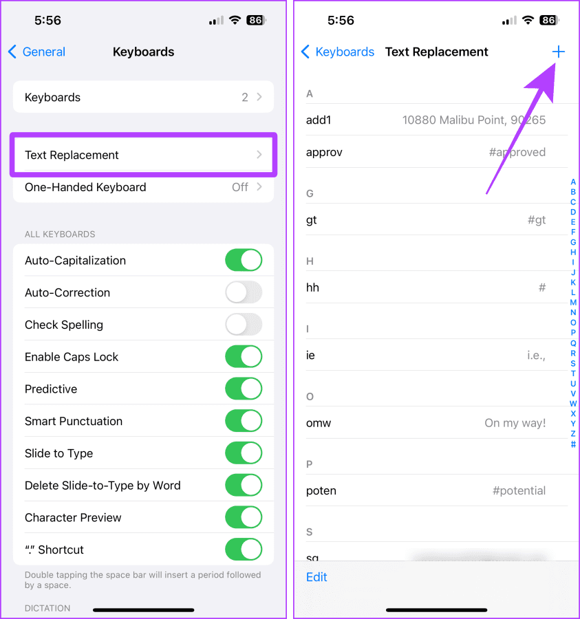 Keyboard Text Replacement Settings iPhone