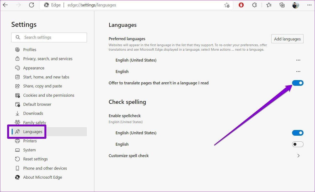 Language Settings in Microsoft Edge