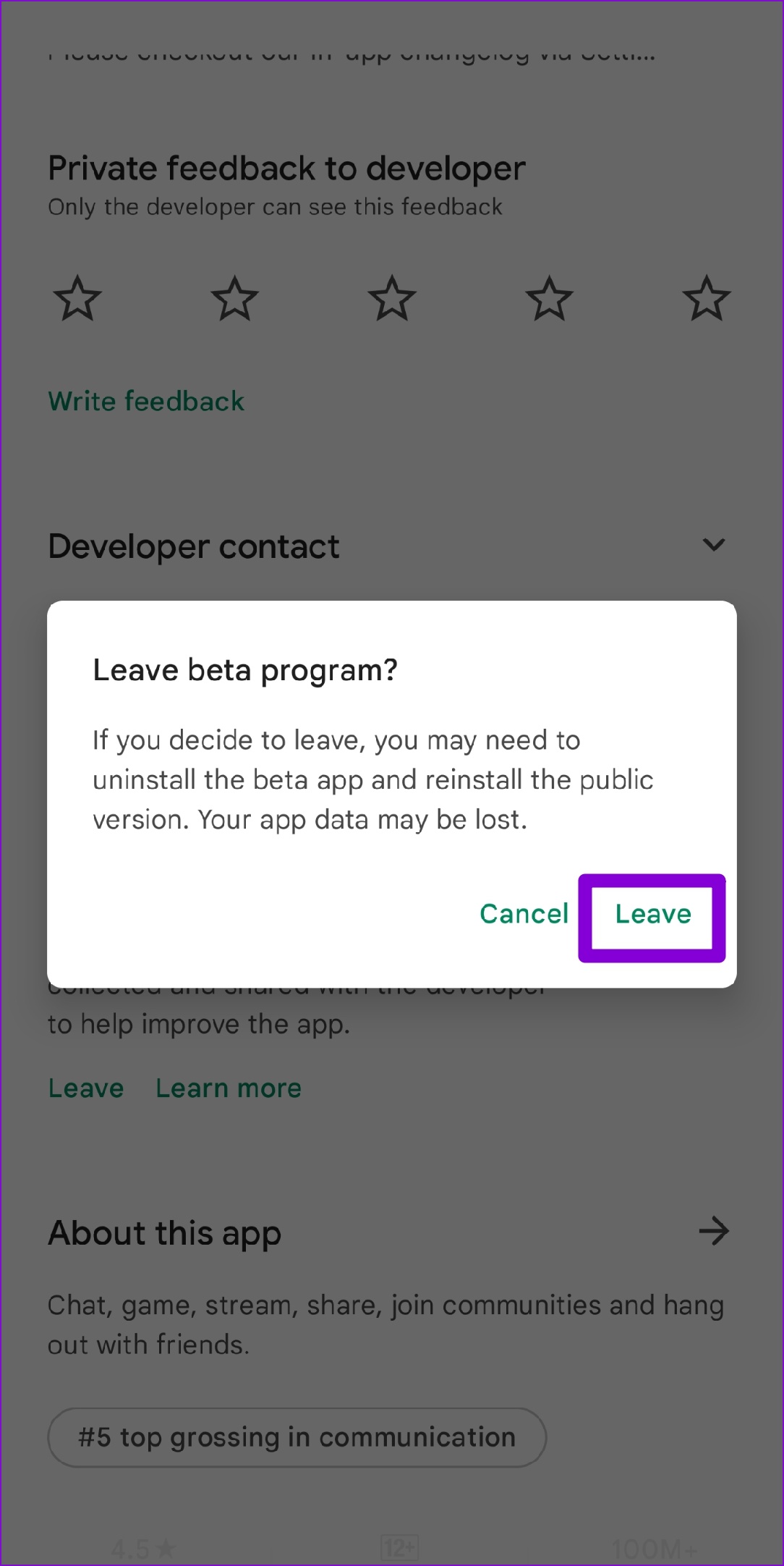 Leave Discord App Beta