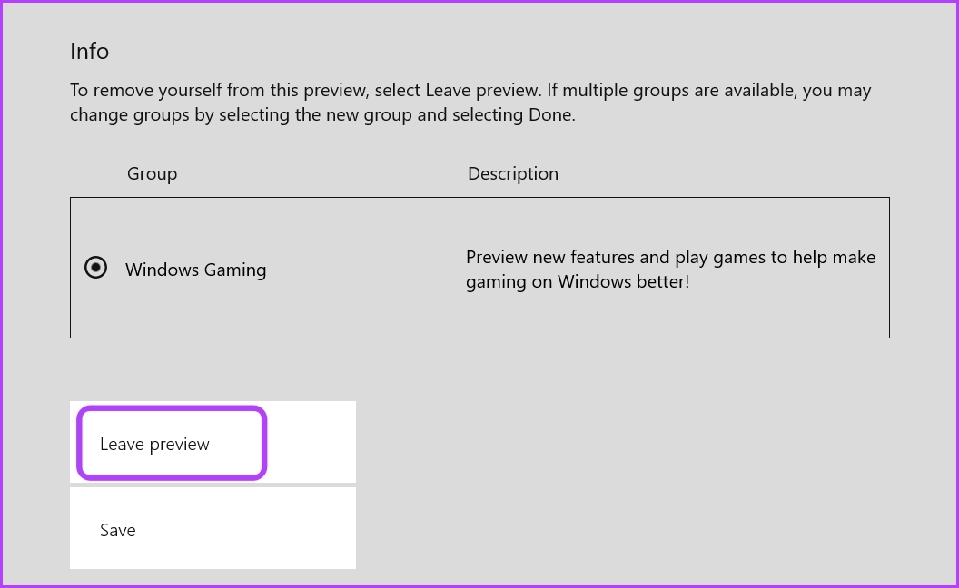 Deje la opción Vista previa en Xbox Insider Hub