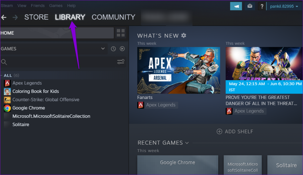 Library Tab in Steam