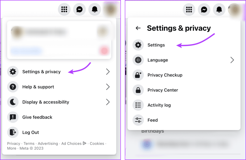 Select Settings & Privacy, then click Settings.