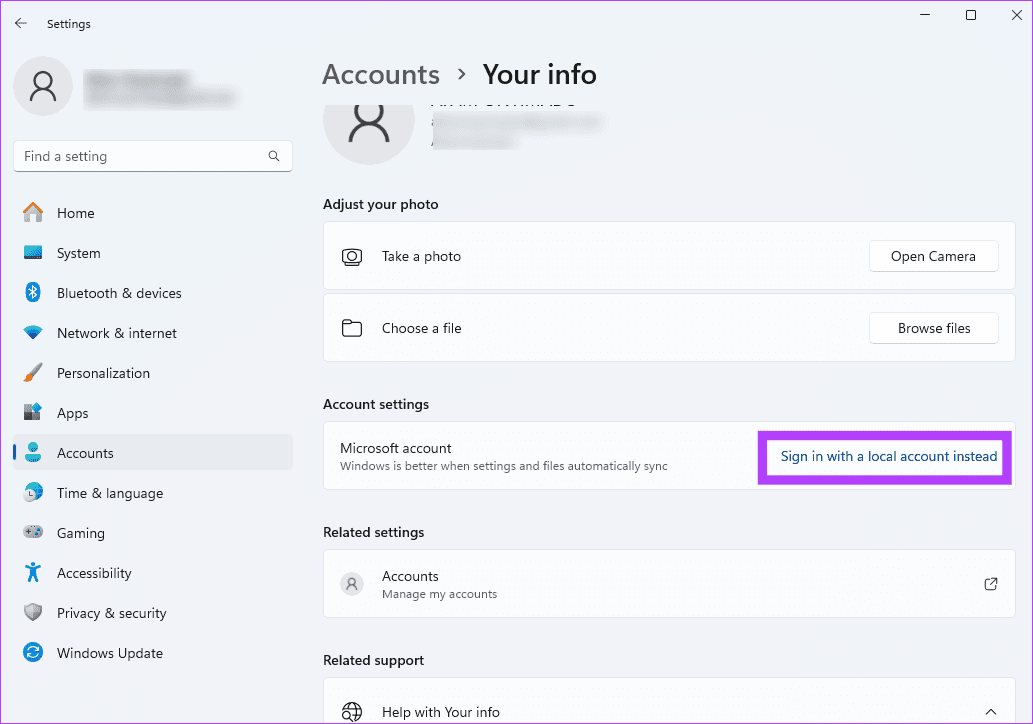 Local account sign in