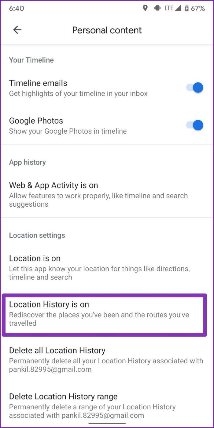 Location History is on Google Maps
