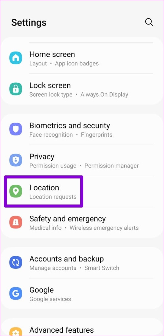 Location Settings on Android