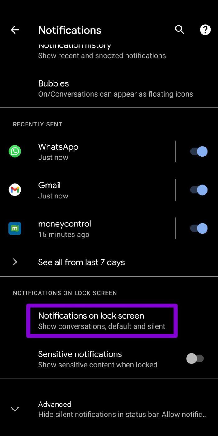 Lock Screen Notification Settings