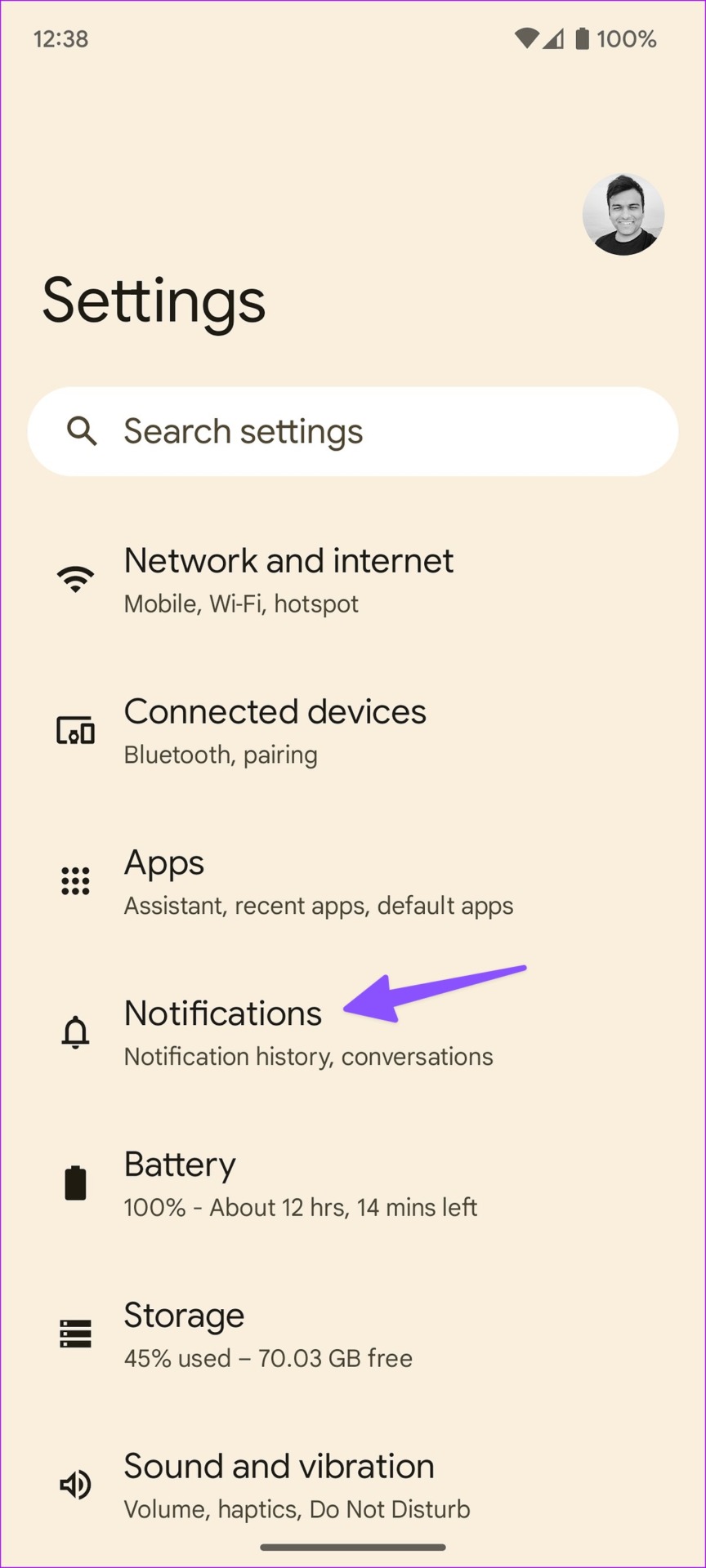 Notifications in Android settings