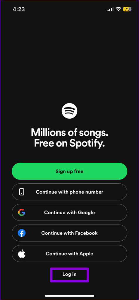 Inicie sesión en la aplicación Spotify en iPhone