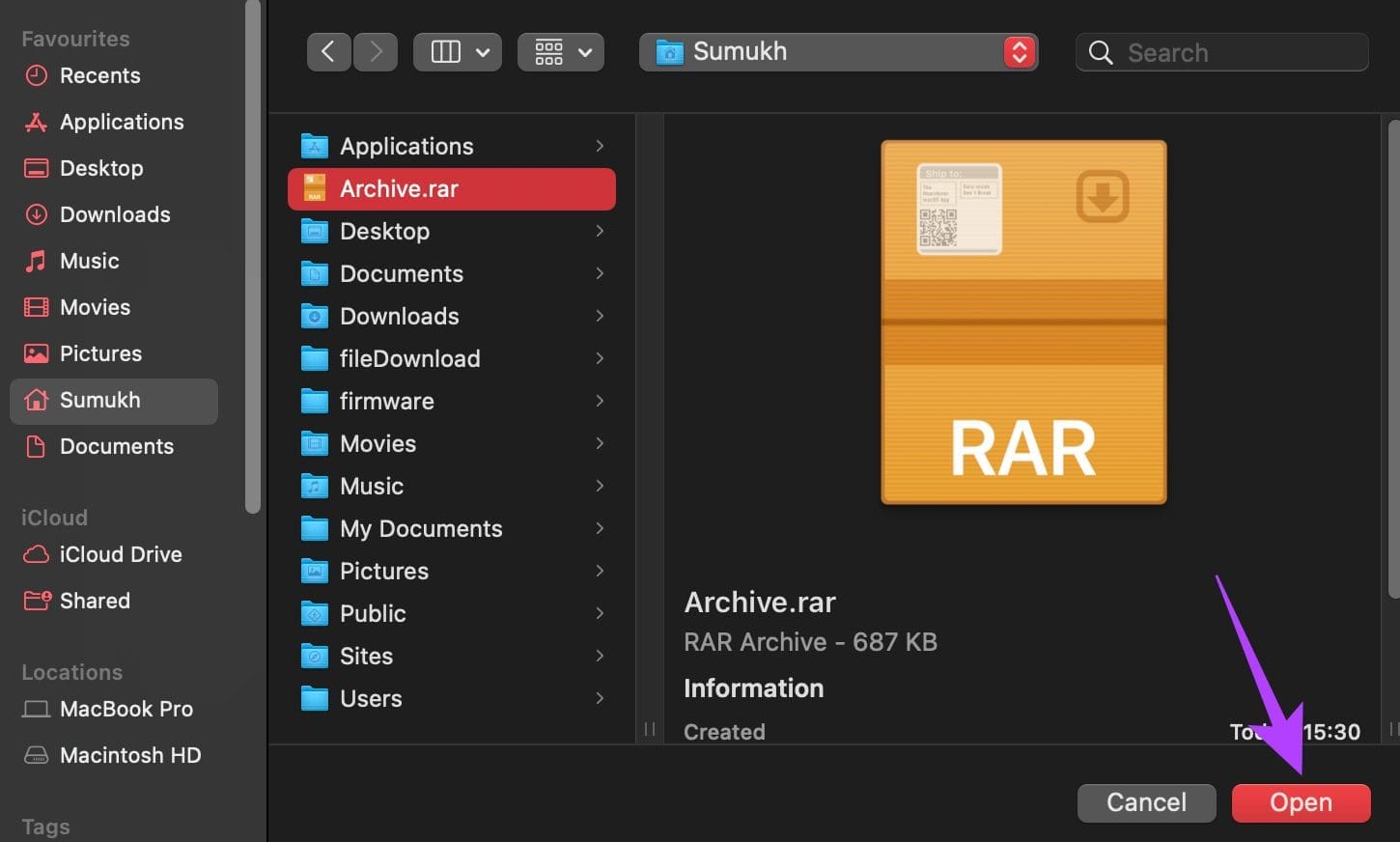 Open RAR file to extract