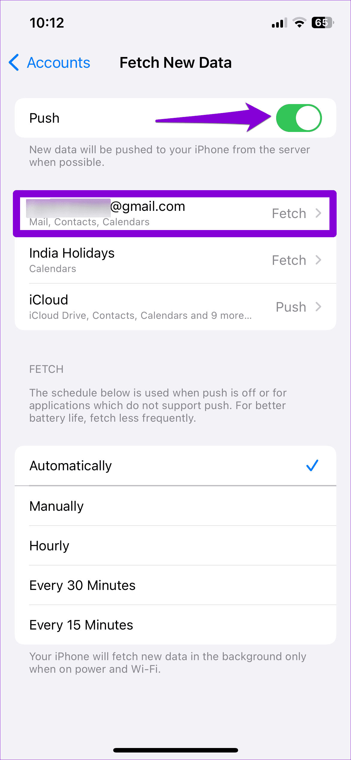 Mail Fetch Settings on iPhone