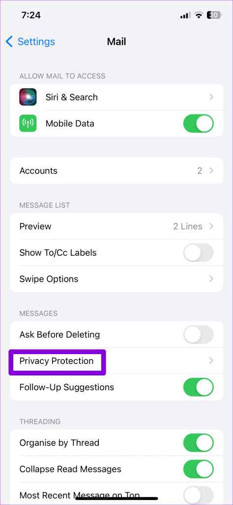 Mail Privacy Protection on iPhone