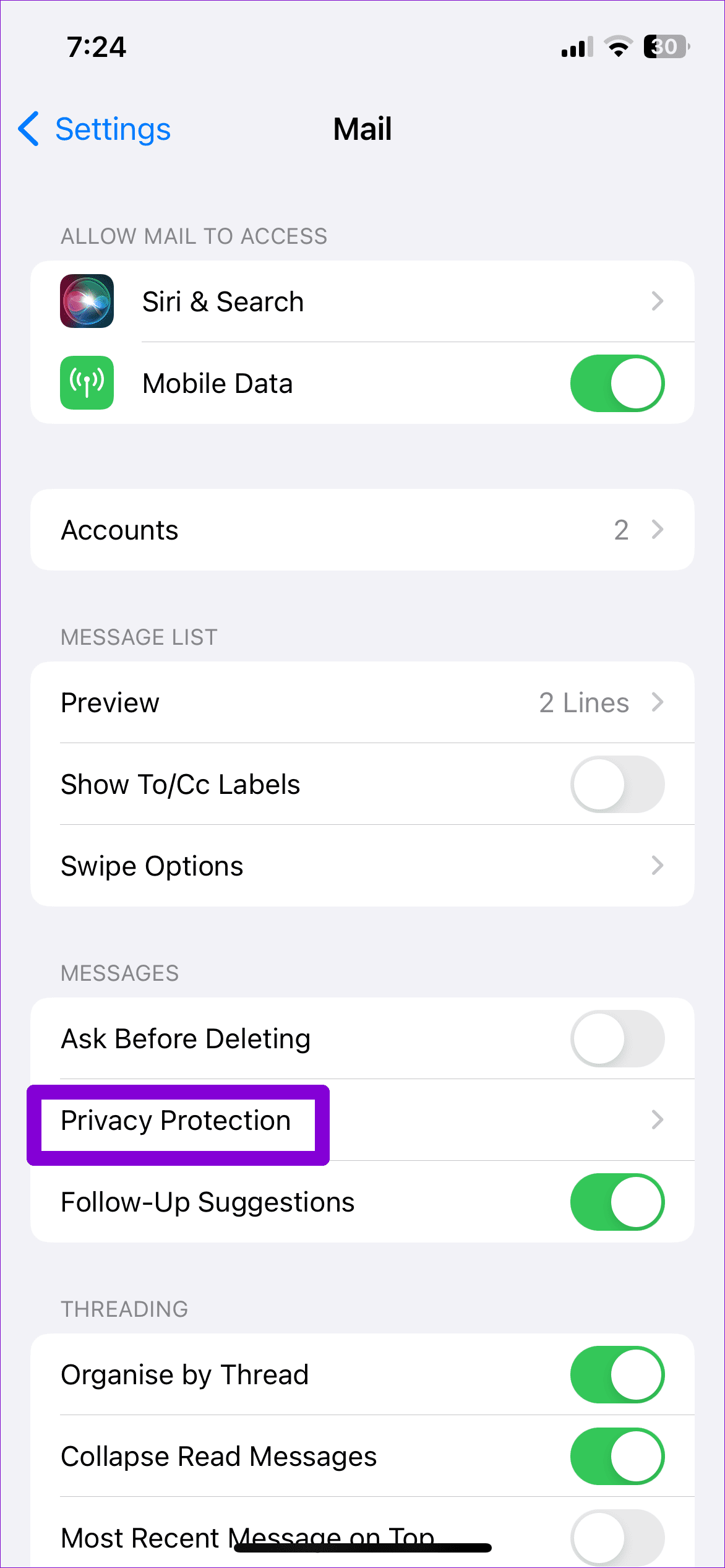 email privacy settings iphone