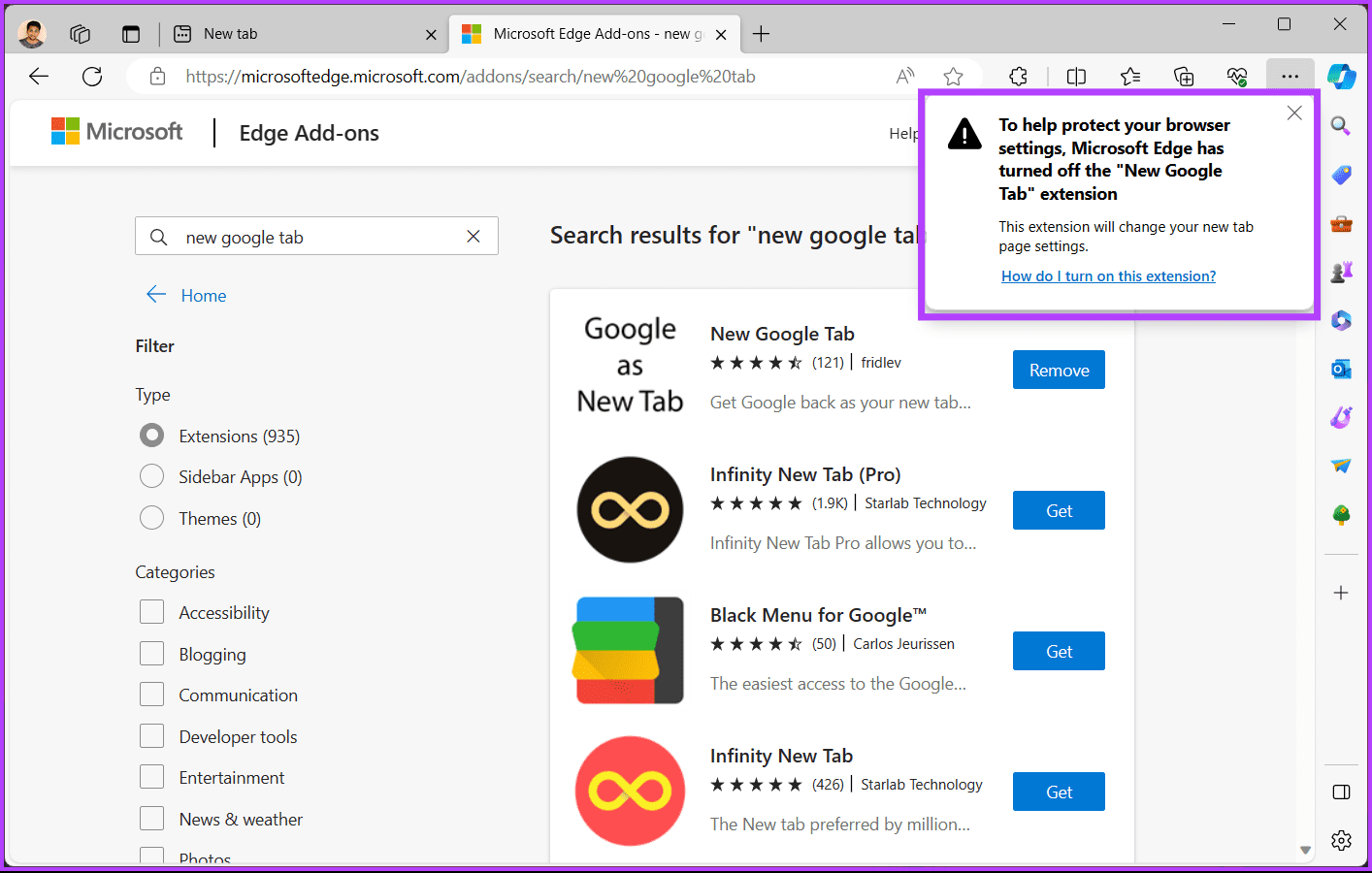 turned off the 'New Google Tab' extension