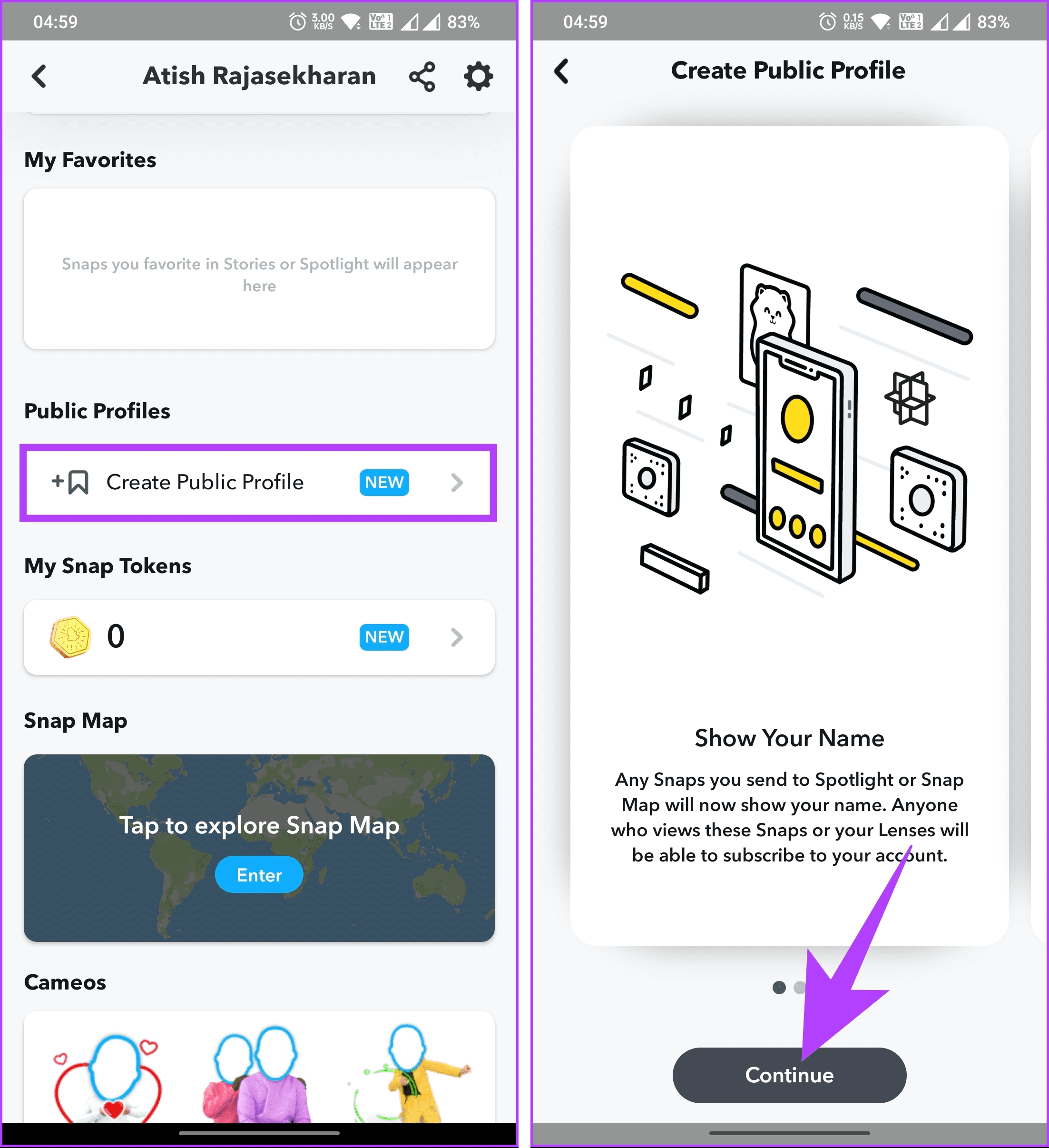 tap 'Create Public Profile'